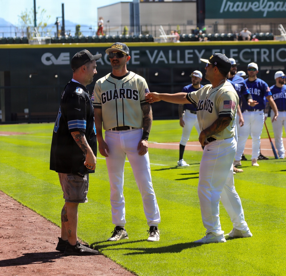 Utah Guardians Baseball Players Meet with Civilian Fan on Field Before Game