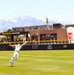 Salt Lake Bees outfielder makes leaping catch at Smith's Ballpark with Wasatch Mountains backdrop