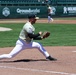 First Baseman Stretches for Throw During Minor League Baseball Game
