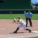 First Baseman Stretches for Ball During Military Appreciation Softball Game at Smith's Ballpark, Salt Lake City