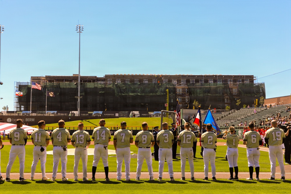 Military Color Guard Presents Colors During Pre-Game Ceremony at Minor League Baseball Stadium