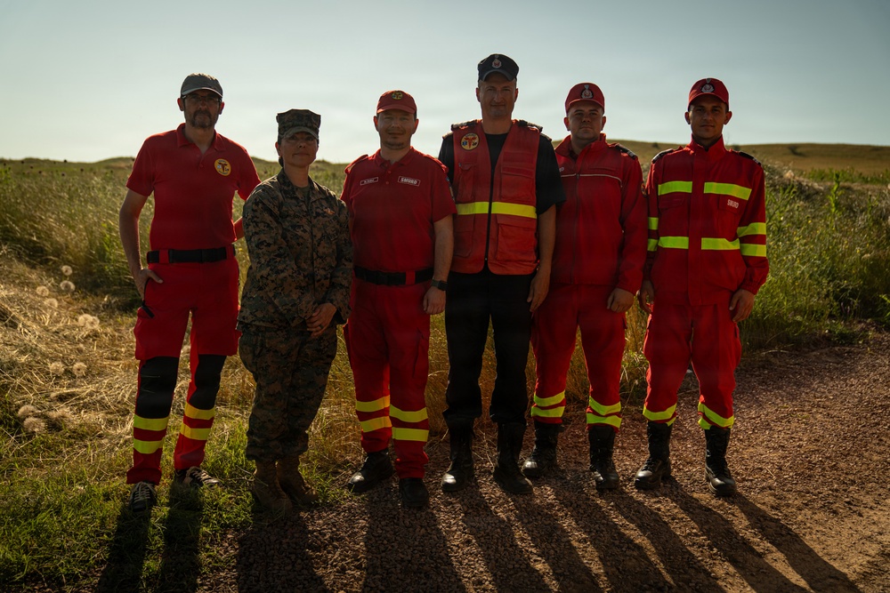 U.S. Marines and Romanian emergency responders conduct casualty evacuation drill during Sea Breeze 26