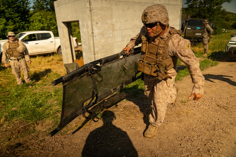 U.S. Marines and Romanian emergency responders conduct casualty evacuation drill during Sea Breeze 26