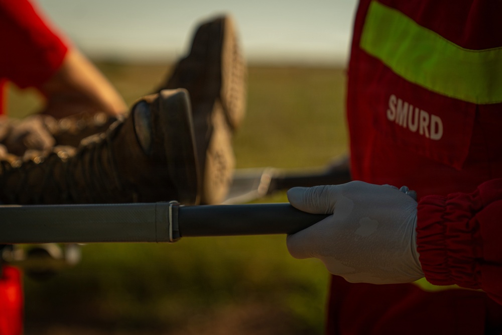U.S. Marines and Romanian emergency responders conduct casualty evacuation drill during Sea Breeze 26