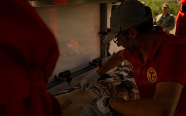 U.S. Marines and Romanian emergency responders conduct casualty evacuation drill during Sea Breeze 26