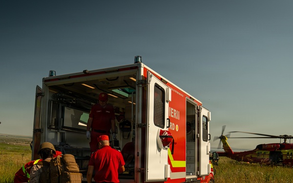 U.S. Marines and Romanian emergency responders conduct casualty evacuation drill during Sea Breeze 26