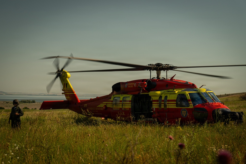 U.S. Marines and Romanian emergency responders conduct casualty evacuation drill during Sea Breeze 26