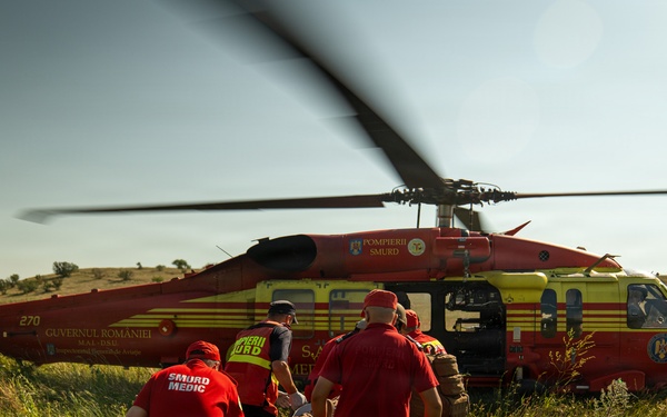 U.S. Marines and Romanian emergency responders conduct casualty evacuation drill during Sea Breeze 26