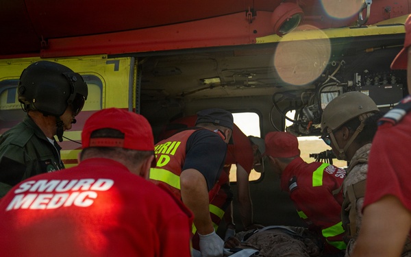U.S. Marines and Romanian emergency responders conduct casualty evacuation drill during Sea Breeze 26