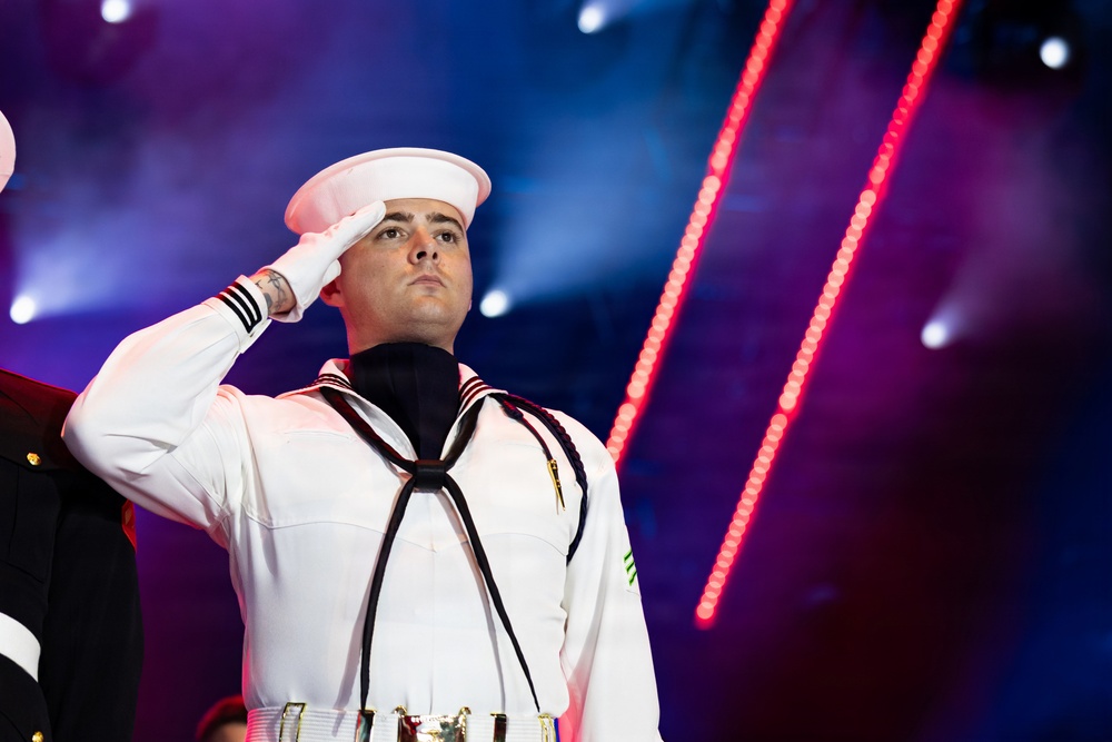 The U.S. Army Ceremonial Band performs with Zac Brown Band at Freedom 250 Fan Fest