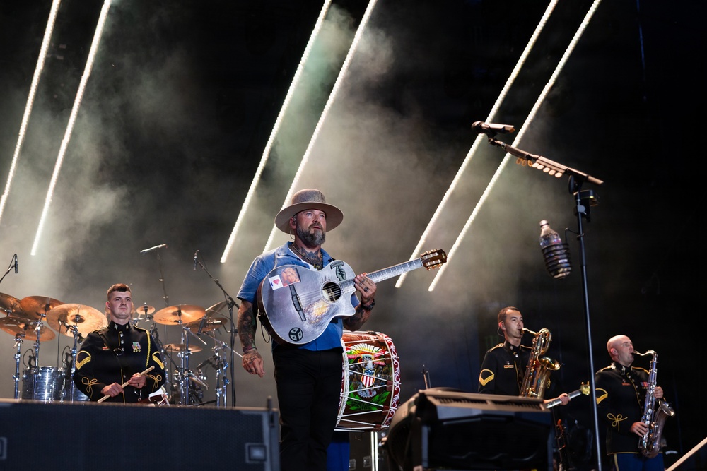 The U.S. Army Ceremonial Band performs with Zac Brown Band at Freedom 250 Fan Fest