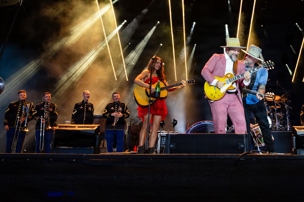 The U.S. Army Ceremonial Band performs with Zac Brown Band at Freedom 250 Fan Fest