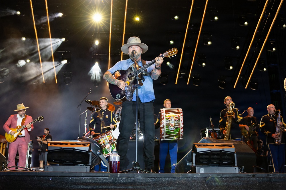 The U.S. Army Ceremonial Band performs with Zac Brown Band at Freedom 250 Fan Fest