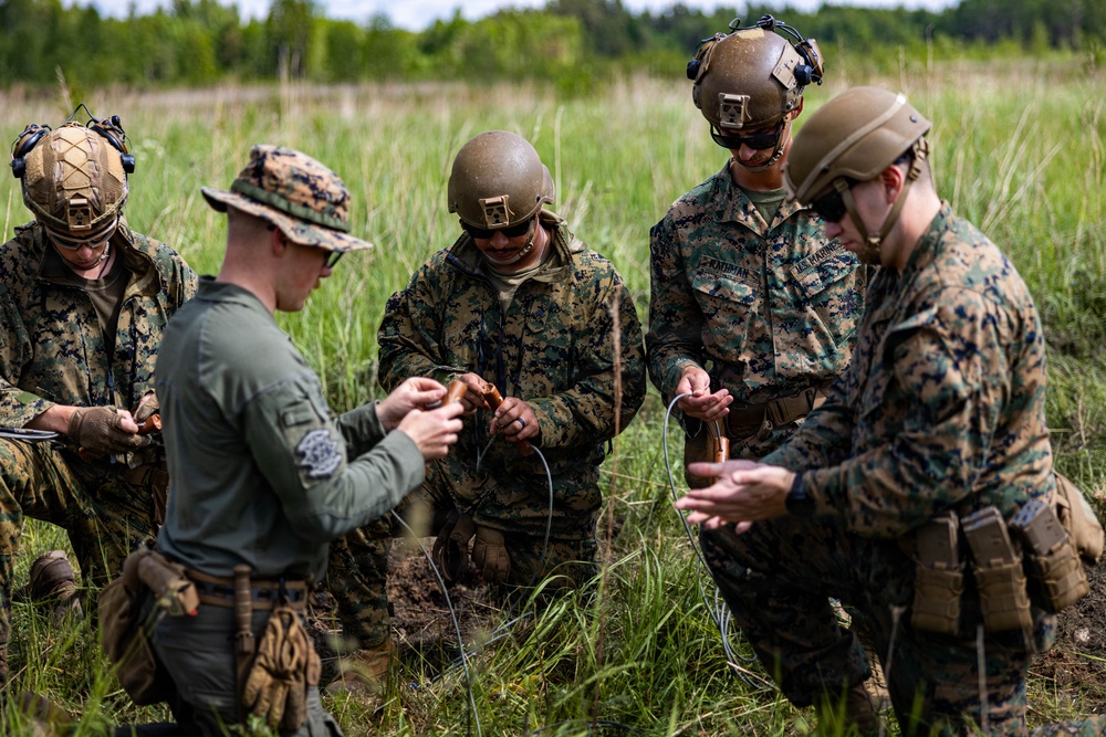 U.S. Explosive Ordnance Disposal Marines conduct a demolition range while in Baltic Sea