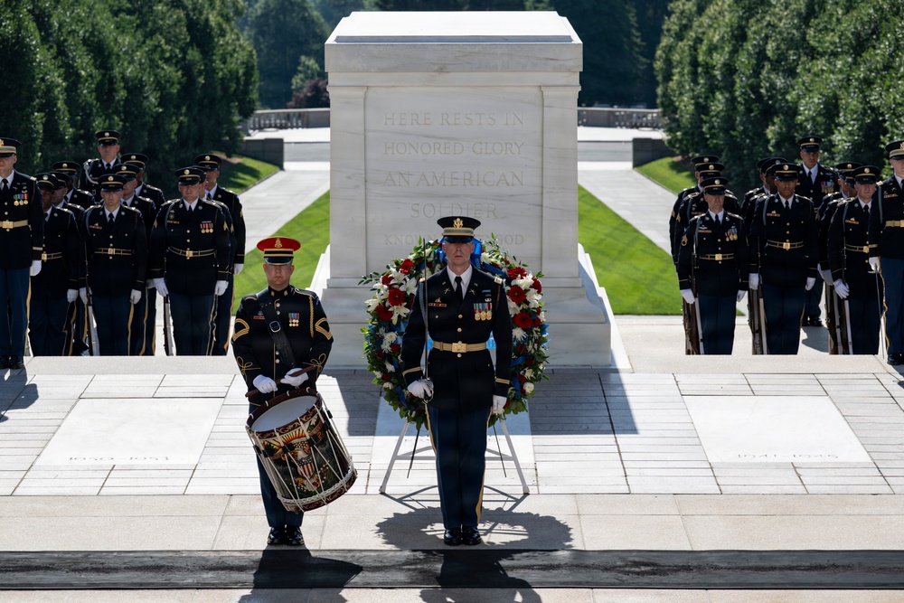 An Army Full Honors Wreath-Laying Ceremony is Conducted at the Tomb of the Unknown Soldier in Honor of the U.S. Army's 251st Birthday