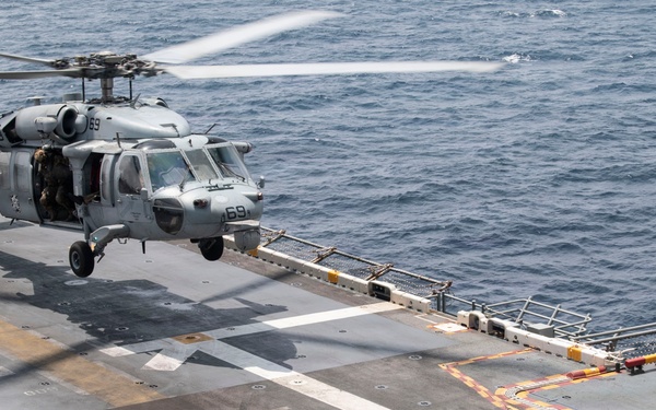 Boxer Sailors, 11th MEU Marines Conduct Flight Operations