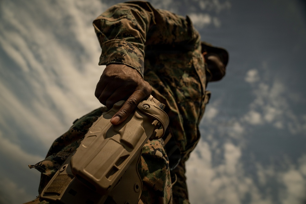 U.S. Marines conduct an M18 pistol range in Romania during Sea Breeze 26
