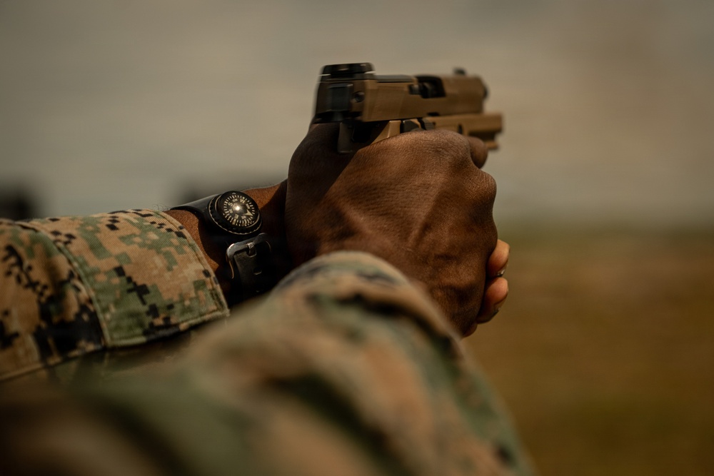 U.S. Marines conduct an M18 pistol range in Romania during Sea Breeze 26