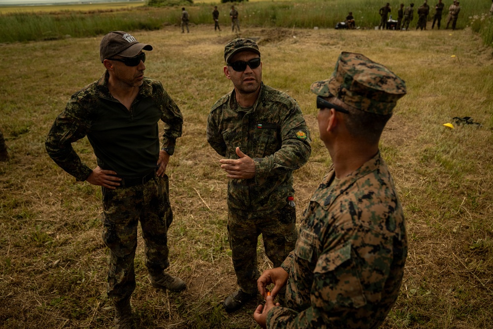 U.S. Marines conduct an M18 pistol range in Romania during Sea Breeze 26