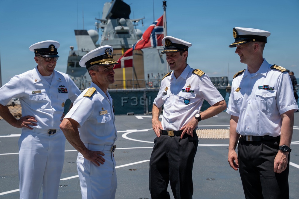 Vice Adm. Doug Perry, Commander, U.S. 2nd Fleet visits foreign ships arriving to Naval Station Norfolk