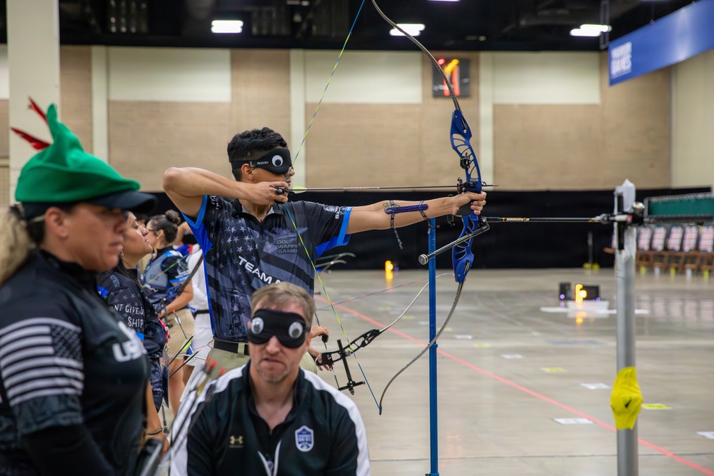 Competitor Takes Aim During Archery Event at DoW Warrior Games