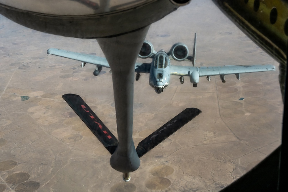 KC-135 Conducts refueling operations with A-10s