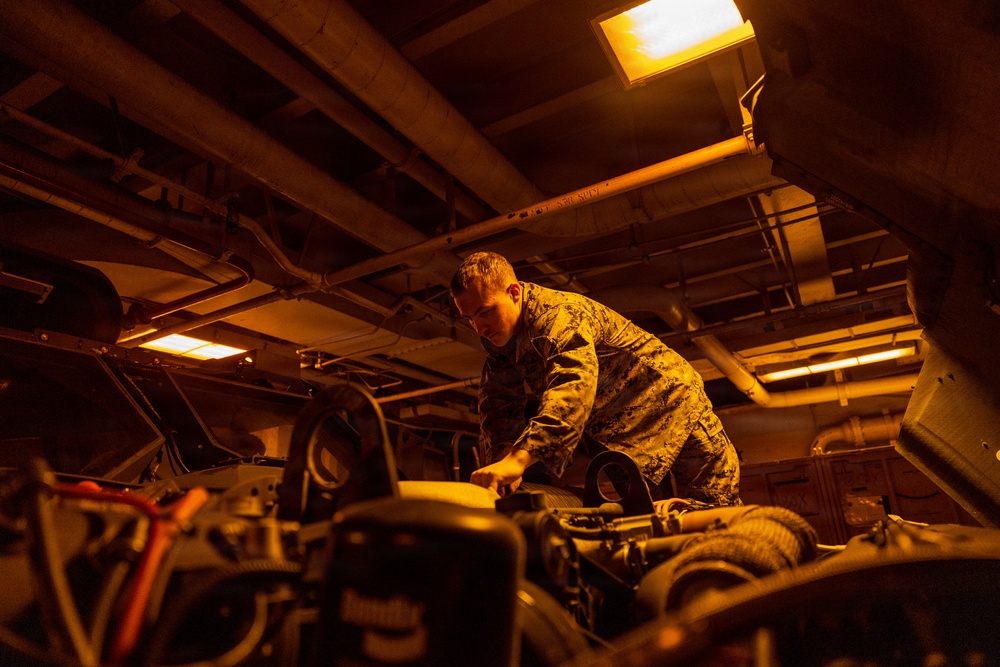11th MEU Marines Conduct Vehicle Maintenance Aboard USS Boxer