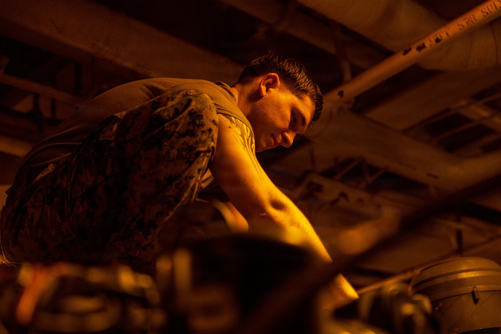 11th MEU Marines Conduct Vehicle Maintenance Aboard USS Boxer
