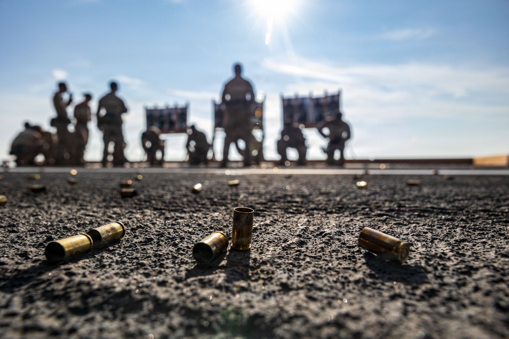 11th MEU Marines Conduct A Pistol Range Aboard USS Boxer