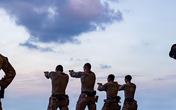 11th MEU Marines Conduct A Pistol Range Aboard USS Boxer