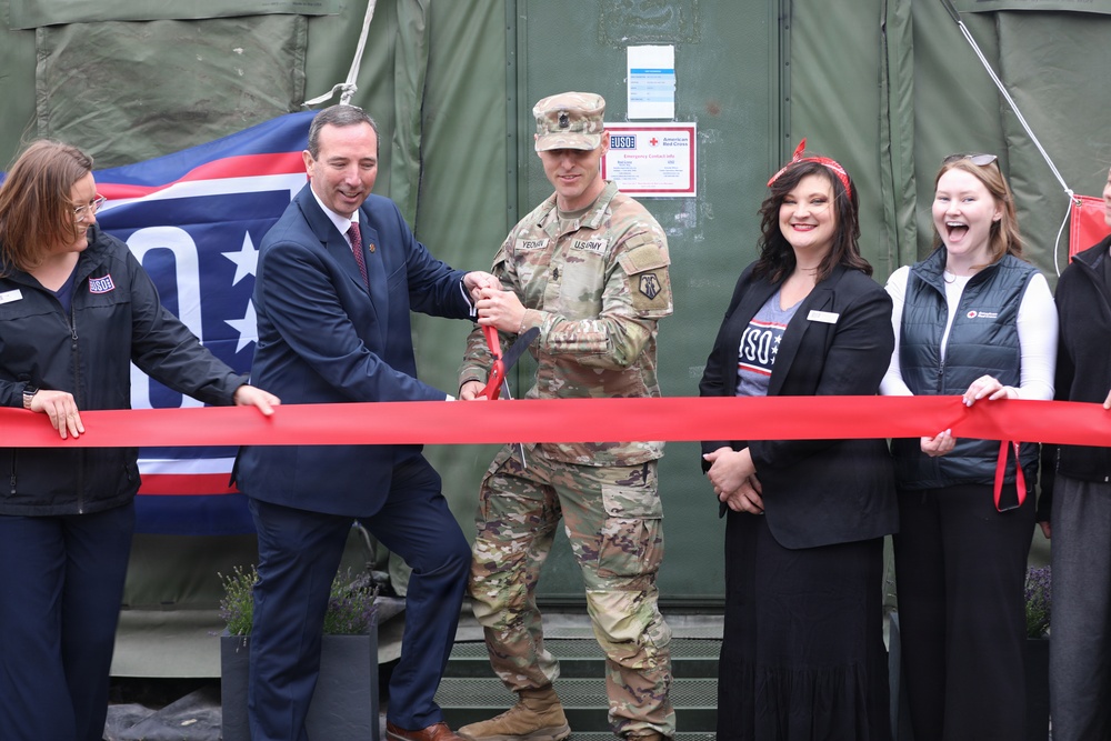 Grand opening of renovated USO and American Red Cross tent at Camp Karliki