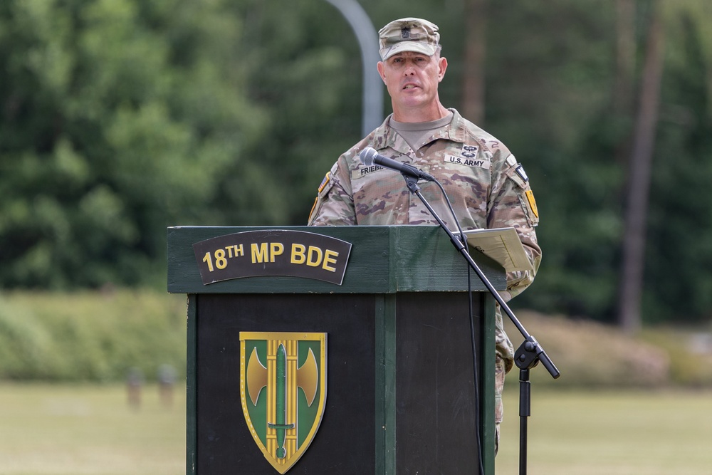 Friebe relinquishes responsibility after three years as 18th Military Police Brigade's senior enlisted leader