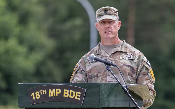 Friebe relinquishes responsibility after three years as 18th Military Police Brigade's senior enlisted leader