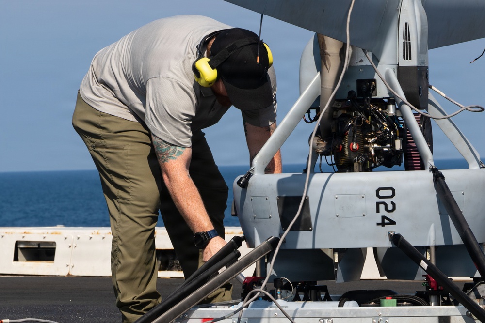 USS Portland Launches V-BAT Aircraft