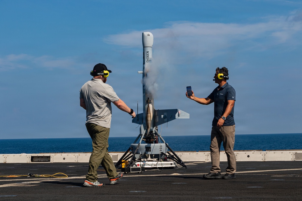 USS Portland Launches V-BAT Aircraft