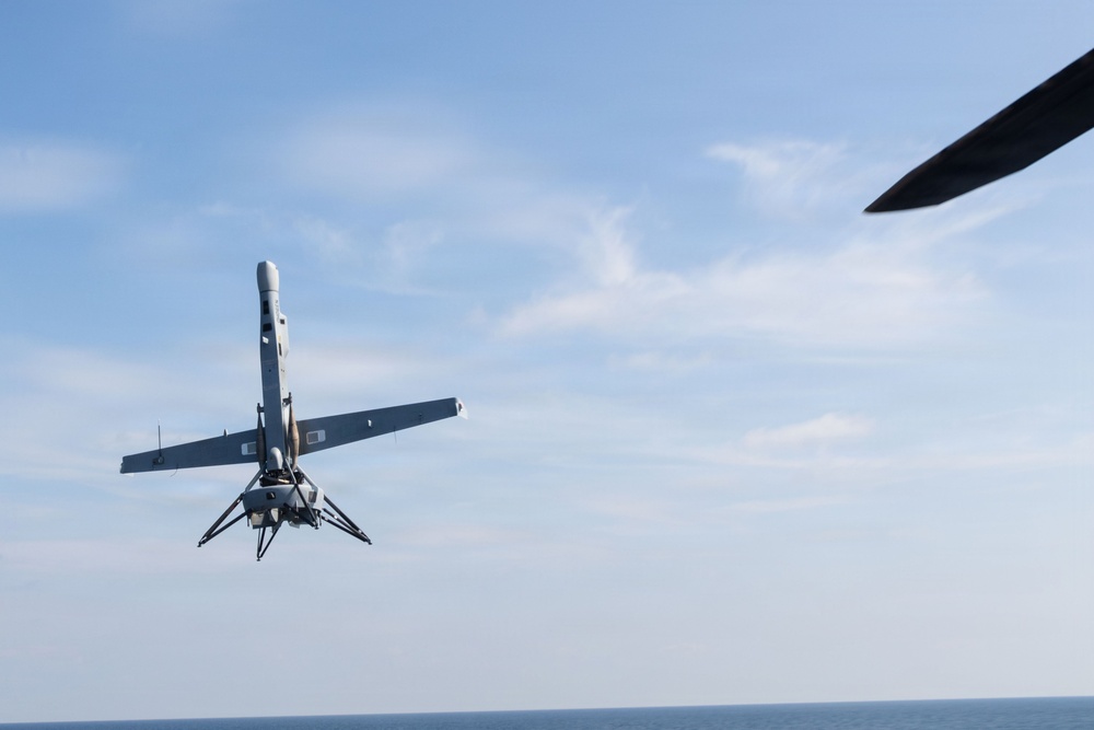 USS Portland Launches V-BAT Aircraft