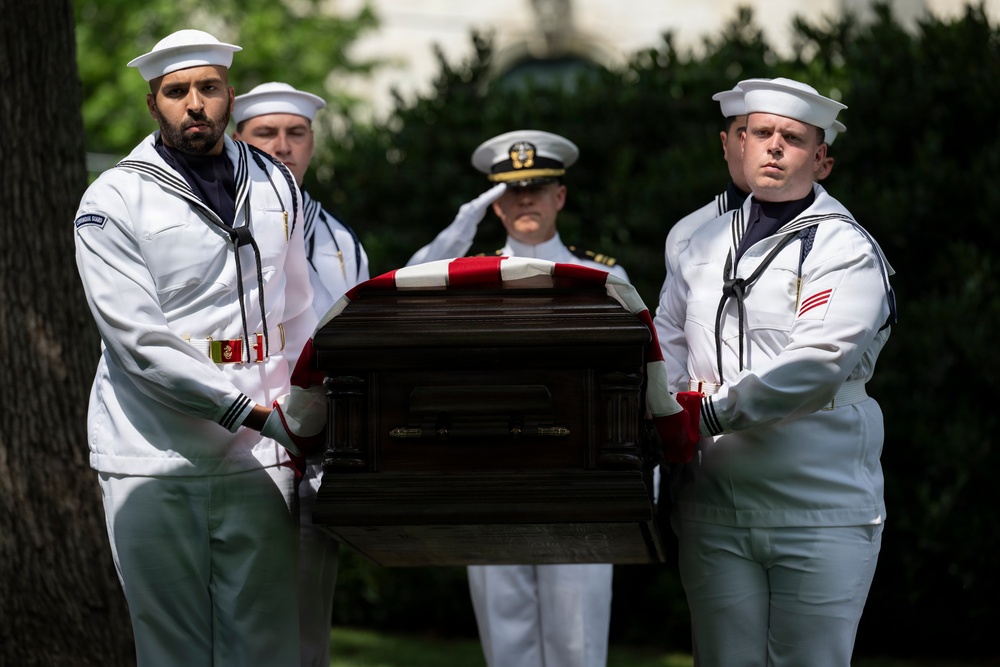 Military Funeral Honors are Conducted for U.S. Navy Radioman Petty Officer 1st Class Louis Rine at U.S. Soldiers' and Airmen's Home National Cemetery