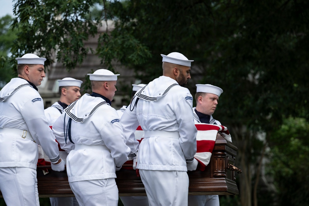 Military Funeral Honors are Conducted for U.S. Navy Radioman Petty Officer 1st Class Louis Rine at U.S. Soldiers' and Airmen's Home National Cemetery