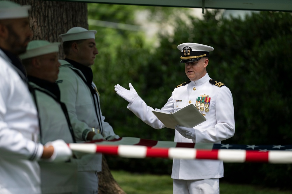 Military Funeral Honors are Conducted for U.S. Navy Radioman Petty Officer 1st Class Louis Rine at U.S. Soldiers' and Airmen's Home National Cemetery