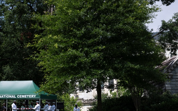 Military Funeral Honors are Conducted for U.S. Navy Radioman Petty Officer 1st Class Louis Rine at U.S. Soldiers' and Airmen's Home National Cemetery