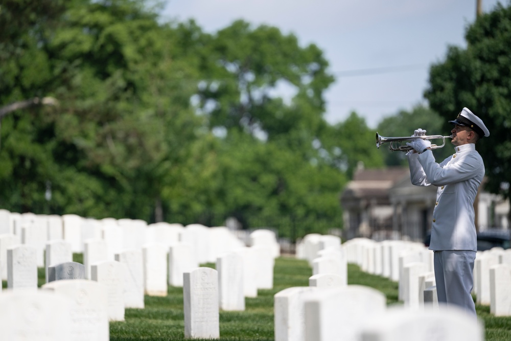 Military Funeral Honors are Conducted for U.S. Navy Radioman Petty Officer 1st Class Louis Rine at U.S. Soldiers' and Airmen's Home National Cemetery