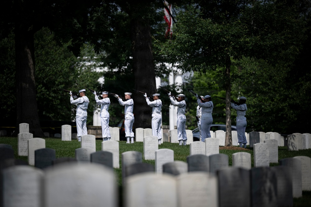 Military Funeral Honors are Conducted for U.S. Navy Radioman Petty Officer 1st Class Louis Rine at U.S. Soldiers' and Airmen's Home National Cemetery