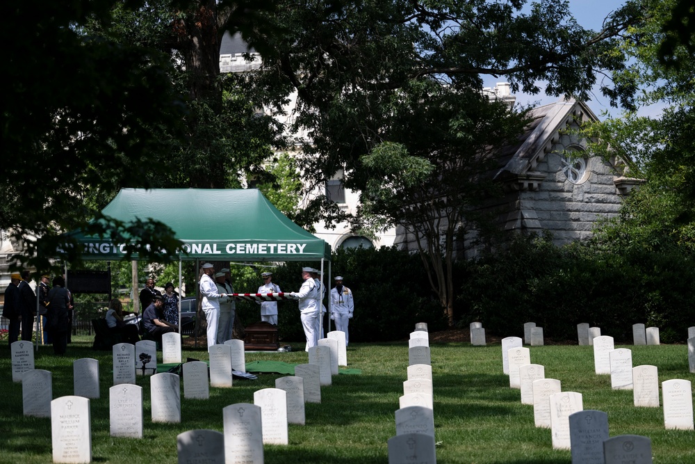 Military Funeral Honors are Conducted for U.S. Navy Radioman Petty Officer 1st Class Louis Rine at U.S. Soldiers' and Airmen's Home National Cemetery