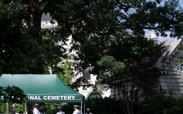 Military Funeral Honors are Conducted for U.S. Navy Radioman Petty Officer 1st Class Louis Rine at U.S. Soldiers' and Airmen's Home National Cemetery