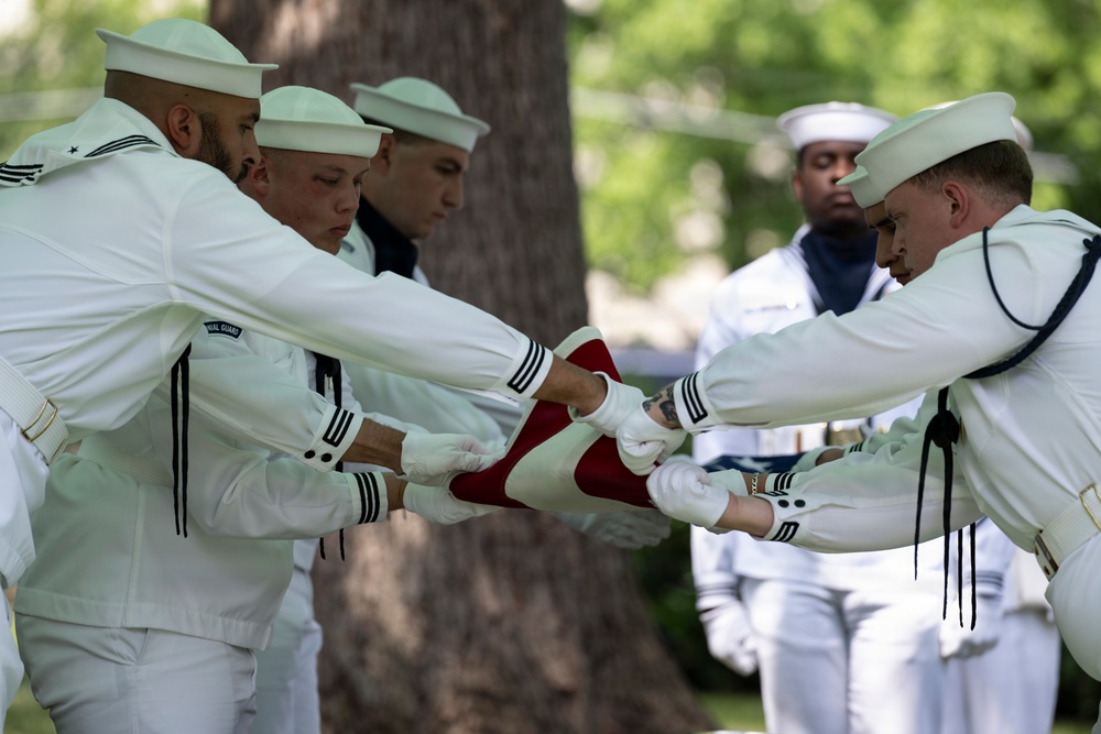 Military Funeral Honors are Conducted for U.S. Navy Radioman Petty Officer 1st Class Louis Rine at U.S. Soldiers' and Airmen's Home National Cemetery
