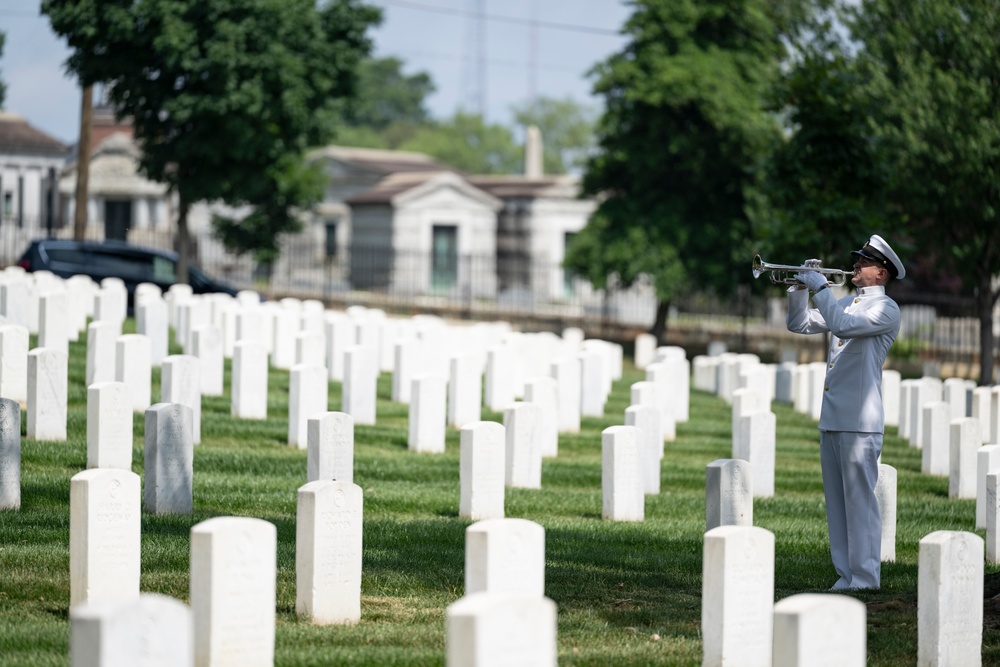 Military Funeral Honors are Conducted for U.S. Navy Radioman Petty Officer 1st Class Louis Rine at U.S. Soldiers' and Airmen's Home National Cemetery
