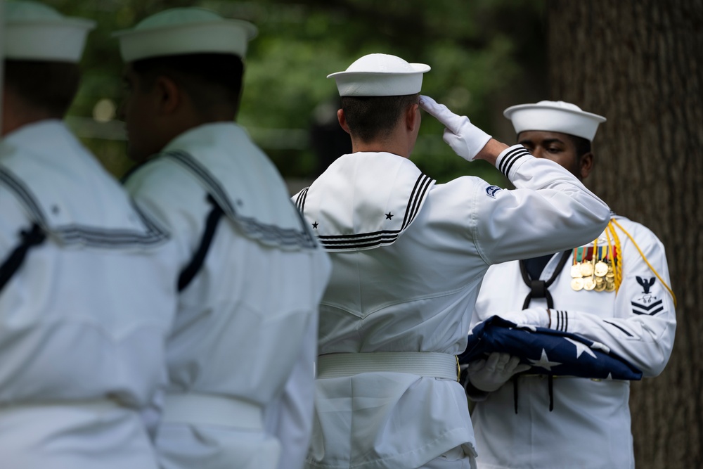 Military Funeral Honors are Conducted for U.S. Navy Radioman Petty Officer 1st Class Louis Rine at U.S. Soldiers' and Airmen's Home National Cemetery