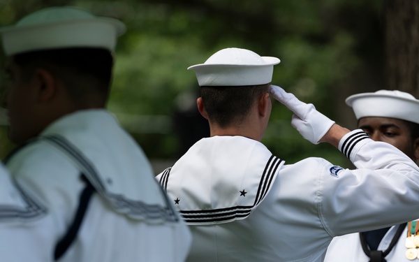Military Funeral Honors are Conducted for U.S. Navy Radioman Petty Officer 1st Class Louis Rine at U.S. Soldiers' and Airmen's Home National Cemetery