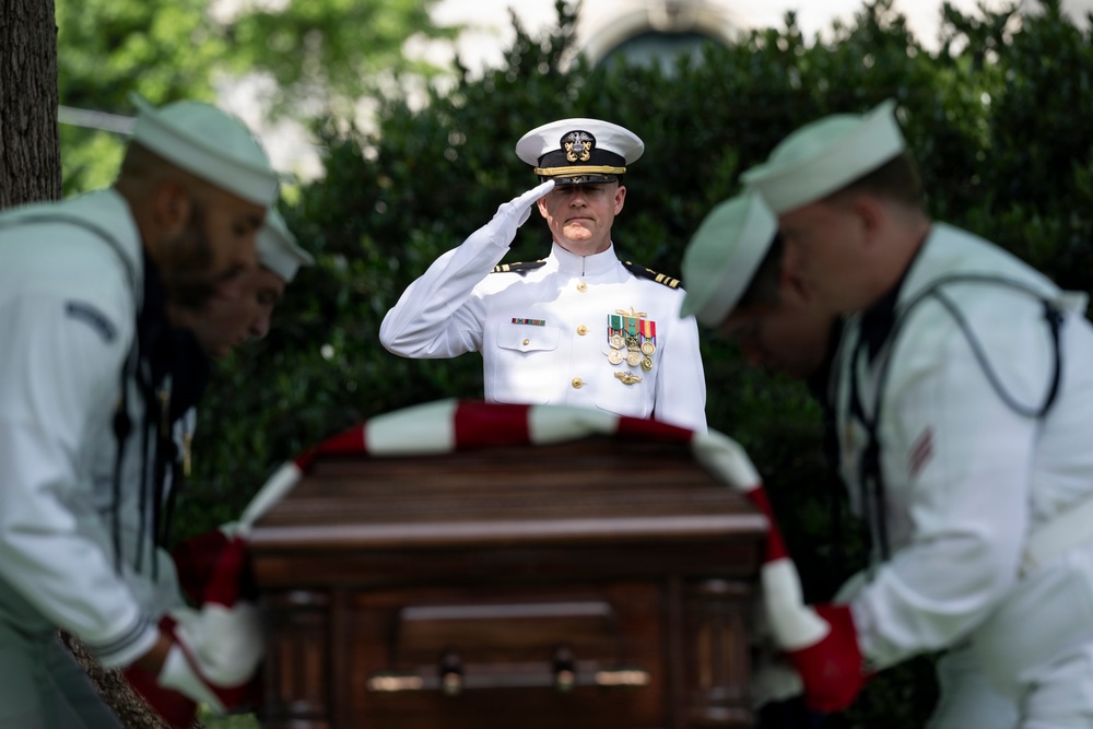Military Funeral Honors are Conducted for U.S. Navy Radioman Petty Officer 1st Class Louis Rine at U.S. Soldiers' and Airmen's Home National Cemetery