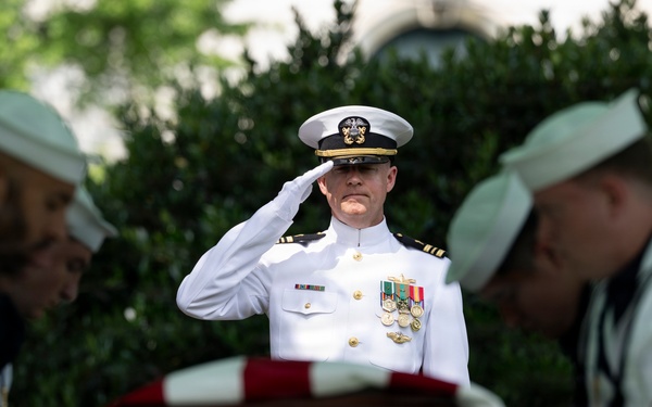 Military Funeral Honors are Conducted for U.S. Navy Radioman Petty Officer 1st Class Louis Rine at U.S. Soldiers' and Airmen's Home National Cemetery